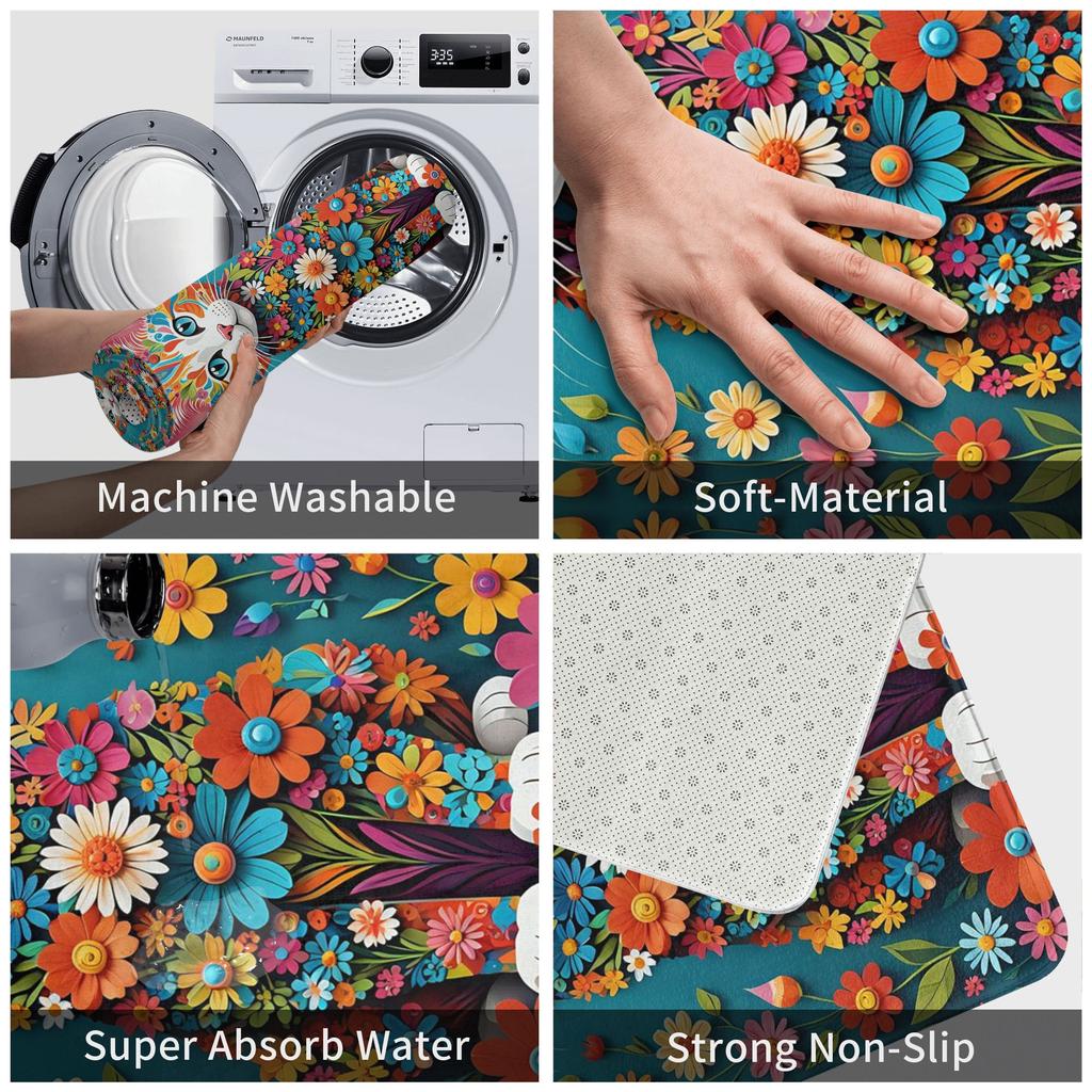 Floral Cat Doormat Mat Anti-Slip  Bathroom Kitchen Living Room Rug Carpet 40*60cm
