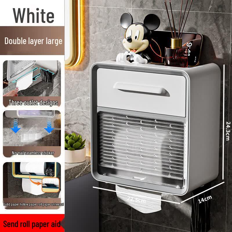 LIEI Wall-Mounted Waterproof Toilet Paper Holder with Storage