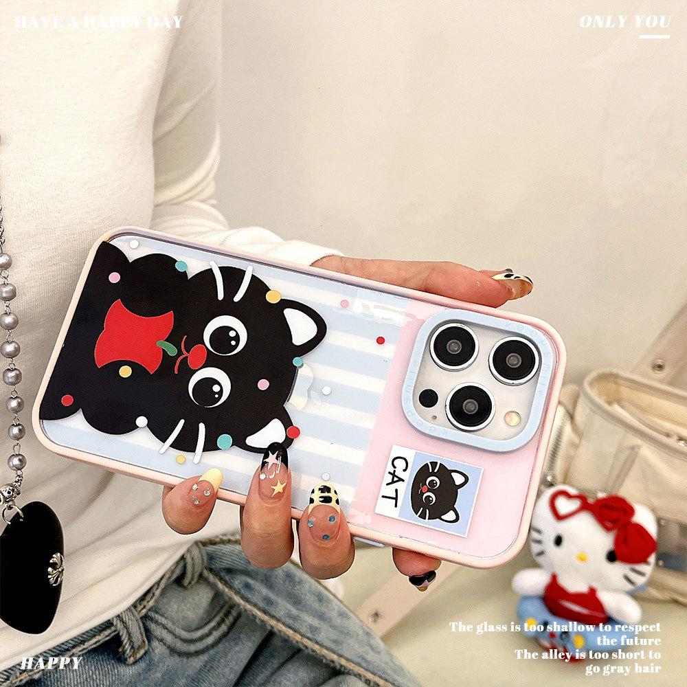 New Kitten Suitable for Apple 16 Acrylic Iphone15 Mobile Phone Case 14pro Anti Fall Large Hole 13 Soft Edge