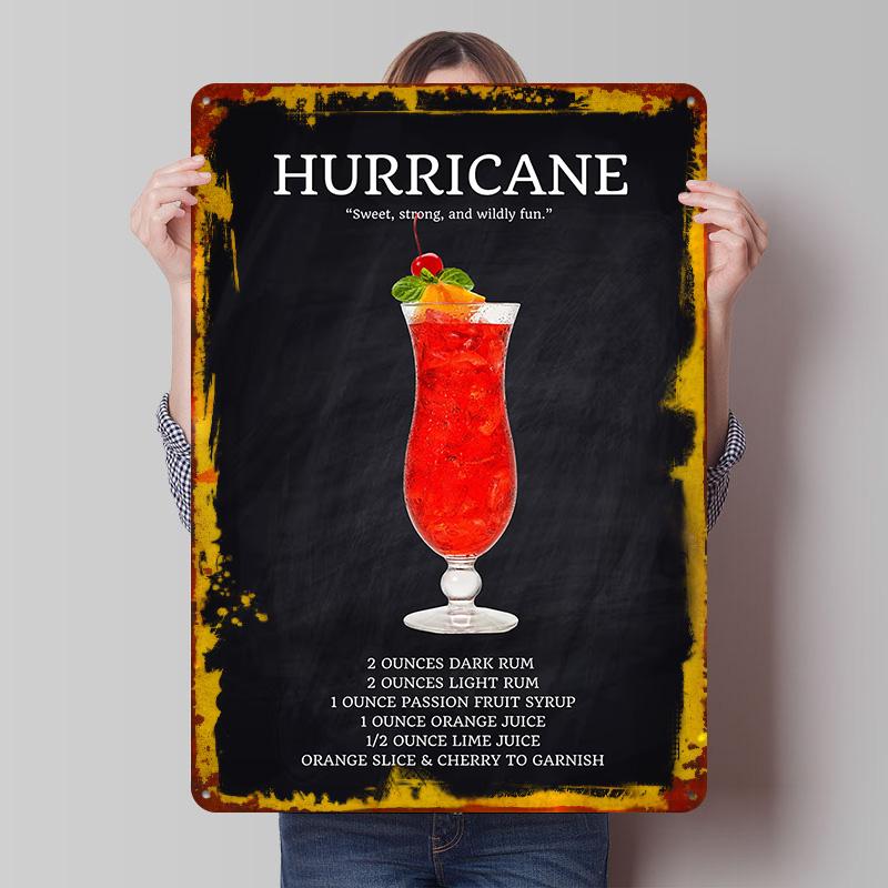 

Hurricane Cocktail Recipe Printed Poster Customized Wall Art Retro Vintage Metal Tin Signs for Wand Deko Bathroom Decor Man Cave 7.9x11.8In(20x30cm)