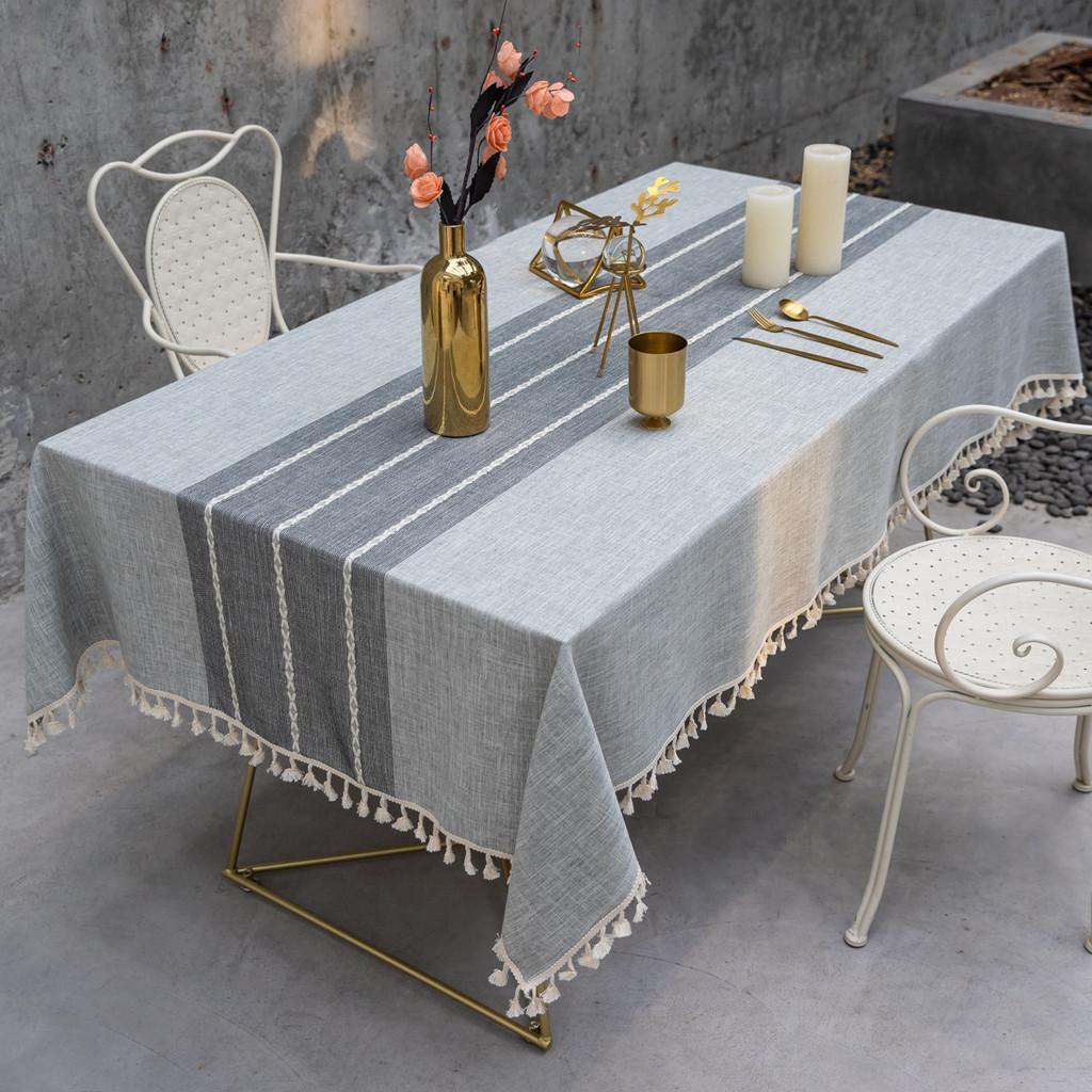 Elegant Ins Style Tablecloth In Striped Grey And Brown For Modern Dining Decor