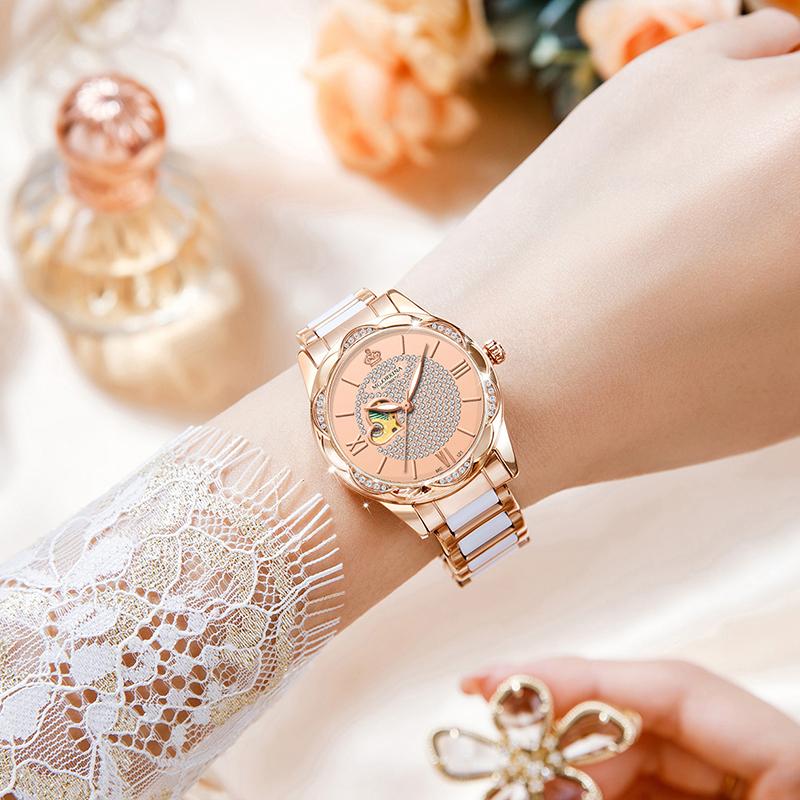 MGORKINA MG121 Women's Watches Luxury Diamond Design 3ATM Waterproof Ladies Automatic Mechanical Watch Women Ceramic Wrist Watch
