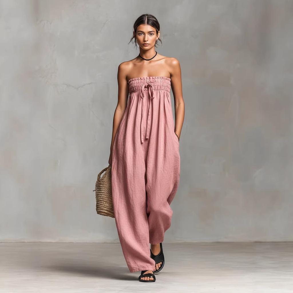 Solid Women Jumpsuits For Spring Summer Sleeveless Slash Neck Loose Fashion Streetwear Overalls Wide Leg Pants Trousers 2026