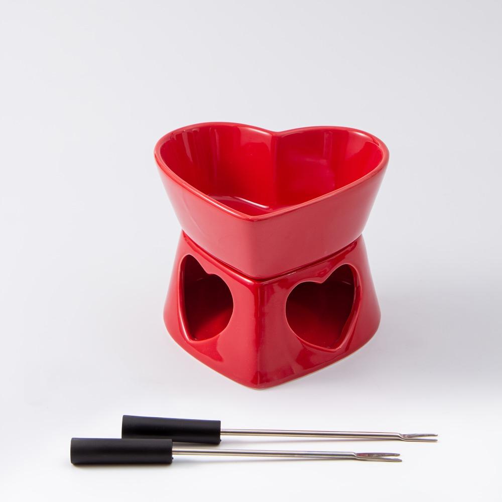 

Ceramic Butter Warmer Set Fondue Pot Melting Pot Set Melt Popular Pot Heart Shaped Bowl For Cheese Chocolate Caramel With Forks