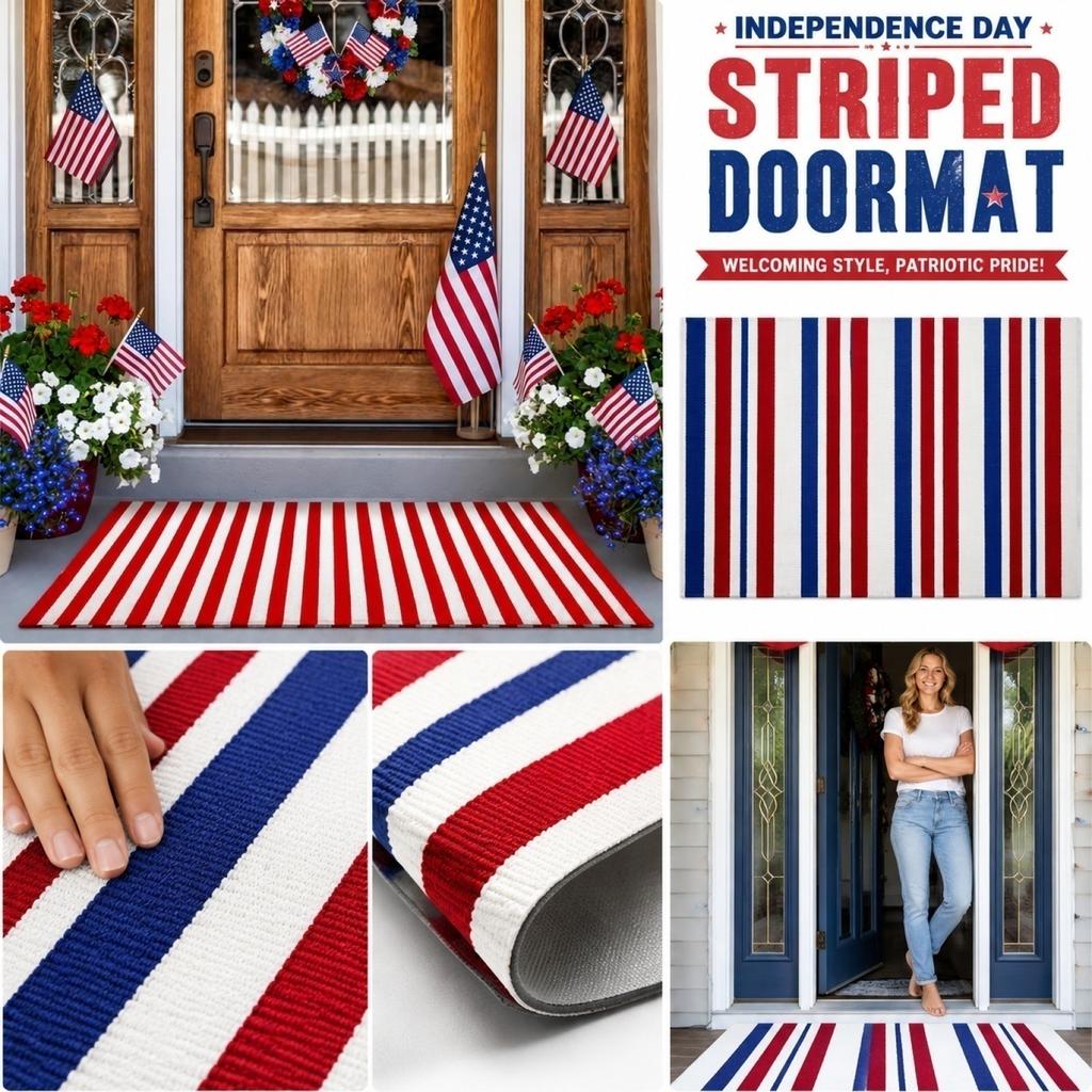 Durable Entrance Mat with Striped Pattern for Indoor Outdoor Use Non Slip Washable Hallway Foyer Rug for High Traffic Areas