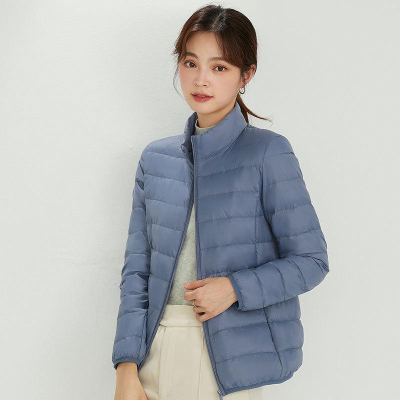 Korean Style Women's Lightweight Down Jacket - 90% White Duck Down, Autumn/Winter 2024, Warm Stand Collar, Long Sleeve Outerwear