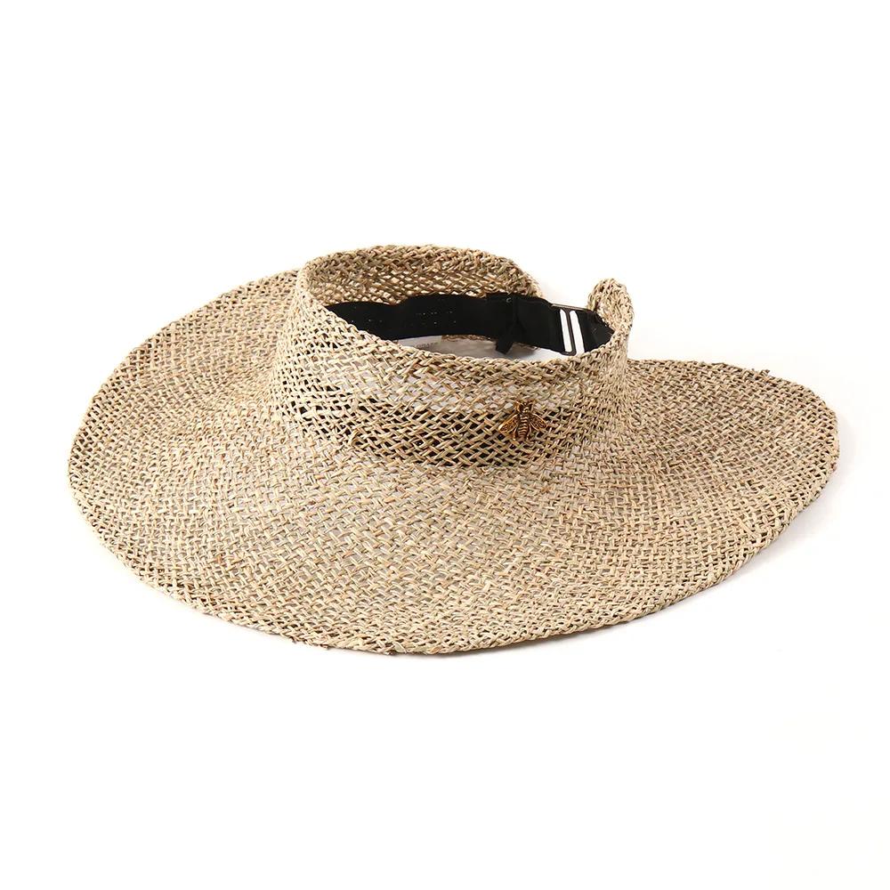 

Big Brim Visor Cap Women s Outdoor Collapsible Straw Hat Summer Holiday Striped Empty Top Hats Sun Protection Beach Hats