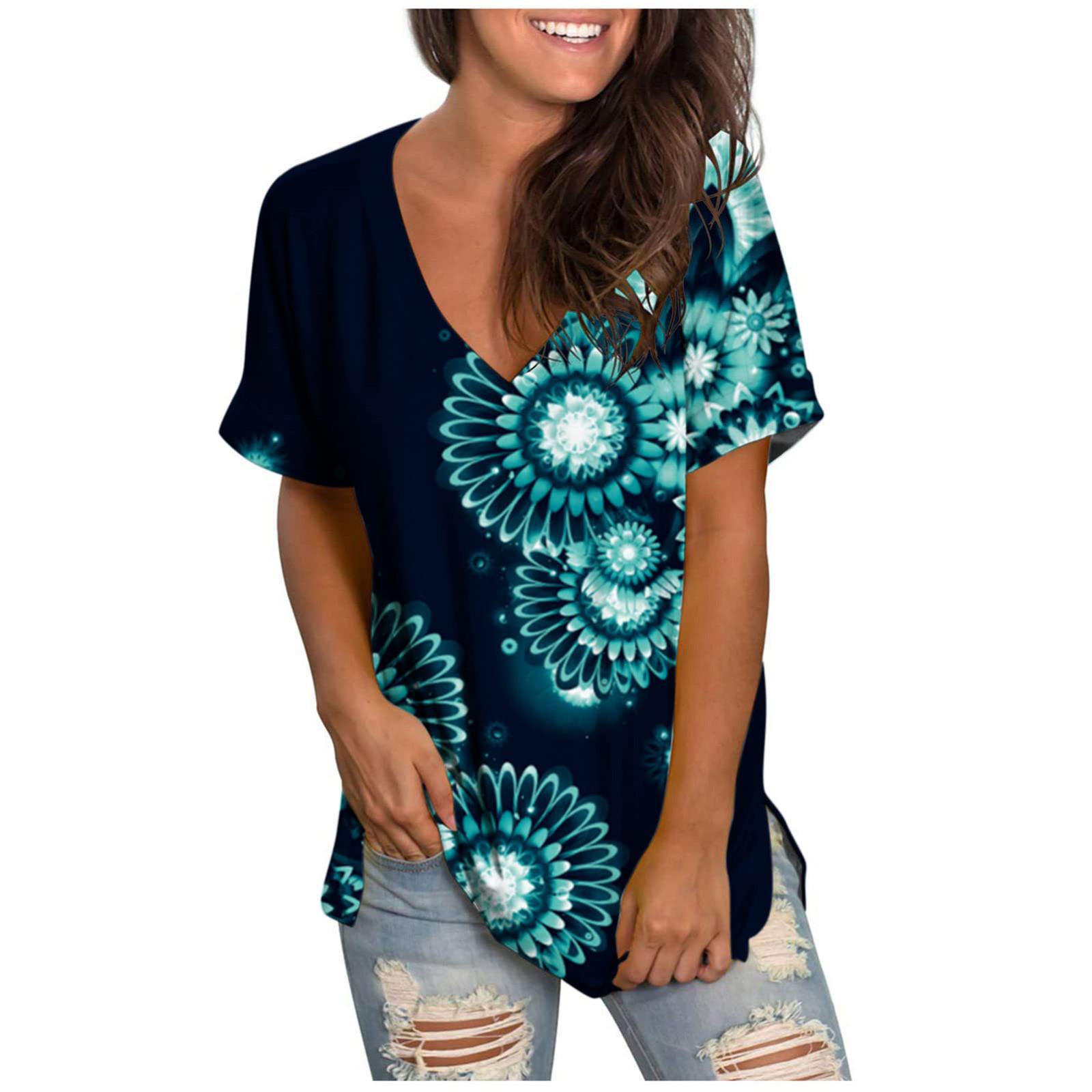 

Женская весенне-летняя модная пляжная повседневная свободная футболка с коротким рукавом с принтом, топ XXXL