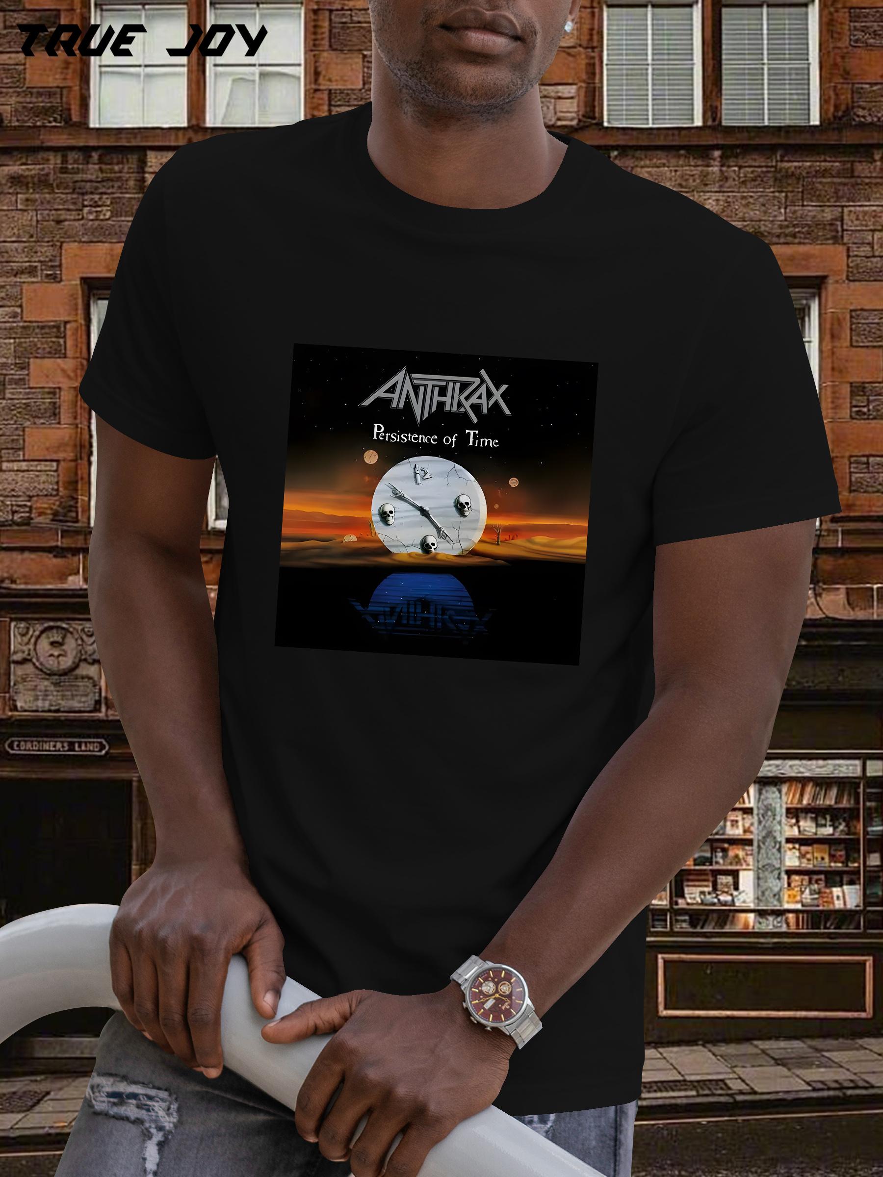 Heavy Metal Graphic T-shirt - Official Anthrax Album Logo Tee - Black Band Shirt for Concerts L