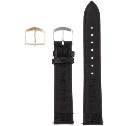 CREPHA Watch Strap, 18mm, Calfskin Leather, Water-Repellent, Antibacterial, and Odor-Resistant, with Buckle and Tool, Black, H27-18