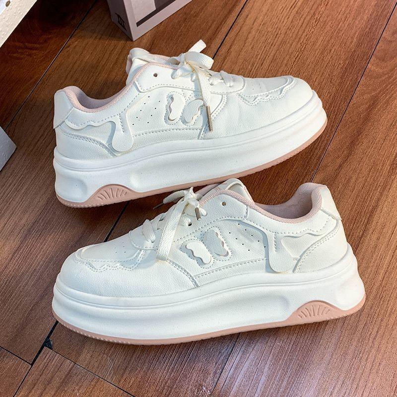 

2025 Women s Casual Butterfly Thick Bottom Sneakers Spring New Fashion Lightweight Board Shoes Synthetic Leather PU Inner Lining 35 розовый