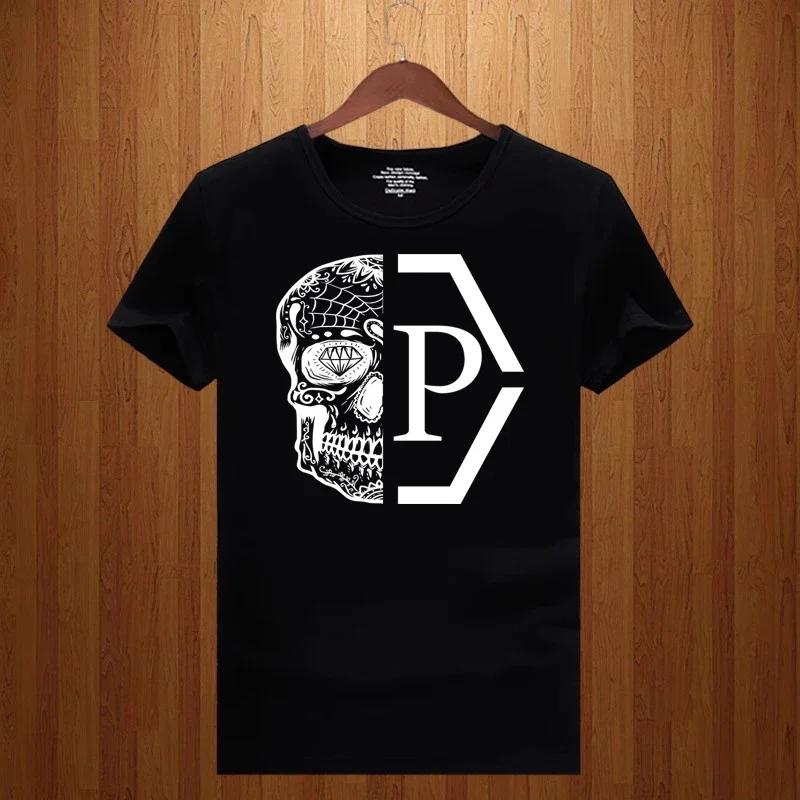 

Летний тренд футболка с половиной черепа граффити принт с коротким рукавом уличный стиль повседневная свободная футболка мужчины женщины хлопковый топ XXXXXL чёрный