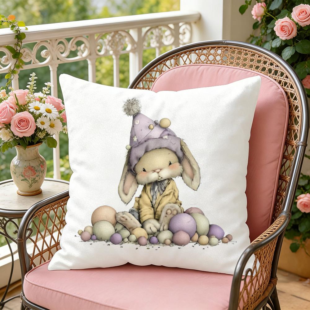 Baby Bunny Easter Cushion Cover Soft Plush Throw Pillow Cover DoubleSided Decorative Cushion Case Sofa Bedroom Home Decor
