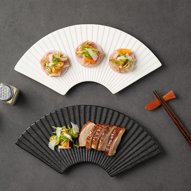Creative Matte Fan Plate Ceramic Japanese Sushi Inventory Heart Plate Commercial Hotel Table Special-Shaped Western Food Plate Flat Plate
