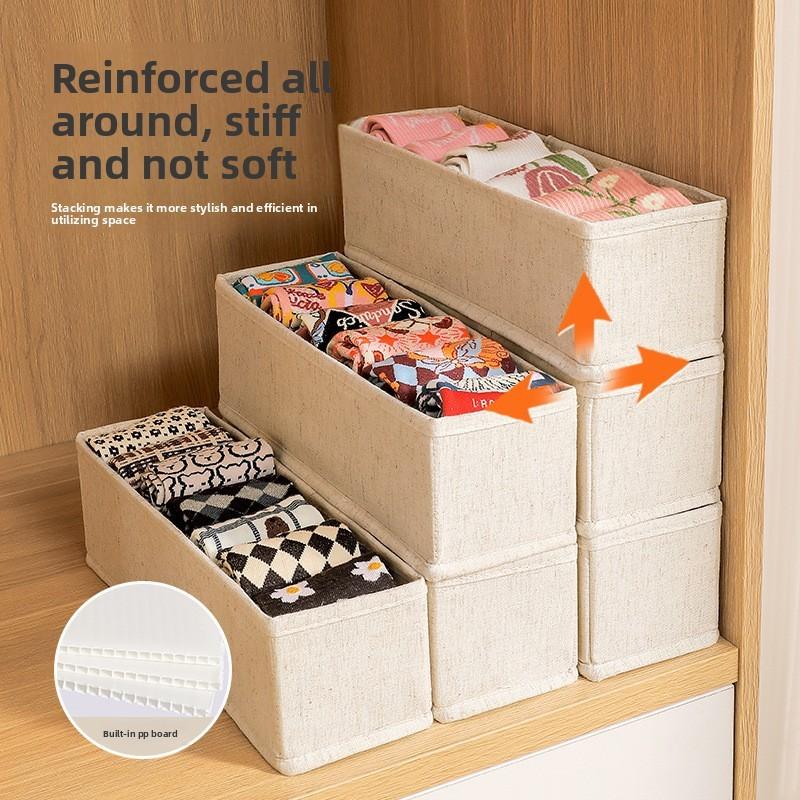 Cotton Linen Underwear Storage Box With Foldable Design For Bedroom Closet Organization