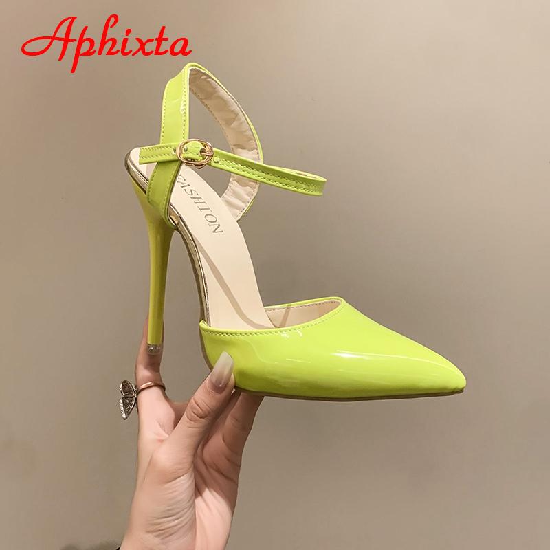 Aphixta Summer 7cm 12cm Super High Stiletto Heels Ankle Strap Sandals Women Hollow Pointed Toe Party Heels Shoes Plus Size 48