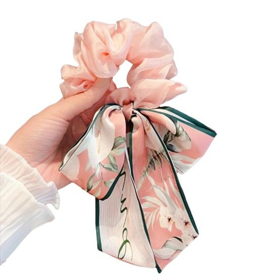 Hair Tie Floral Print Bowknot Ribbon Hair Rope Easy to Wear Bun Half-Tied Hairstyles Ponytail Holder Hair Accessory