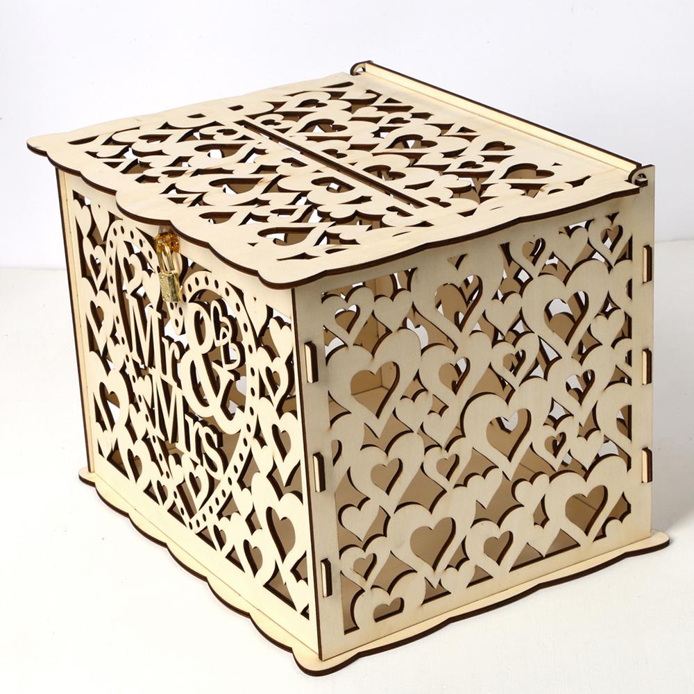 

Свадебная коробка для открыток с замком, рустикальная деревянная подарочная коробка, держатель для открыток для свадебного юбилея, приема, вечеринки в честь рождения ребенка type 2