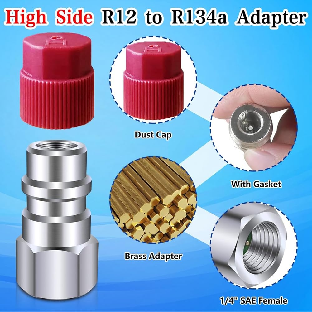LAMELLIS R12 To R134a Conversion Kit, AC Retrofit Fitting Adapter Kit, 1/4" Female for Automotive A/C Systems