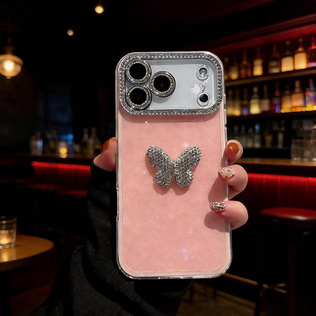Rhinestone Butterfly Phone Case for Apple 11/13/15/16/17 Promax with Lens Film, Drop-proof Full Coverage