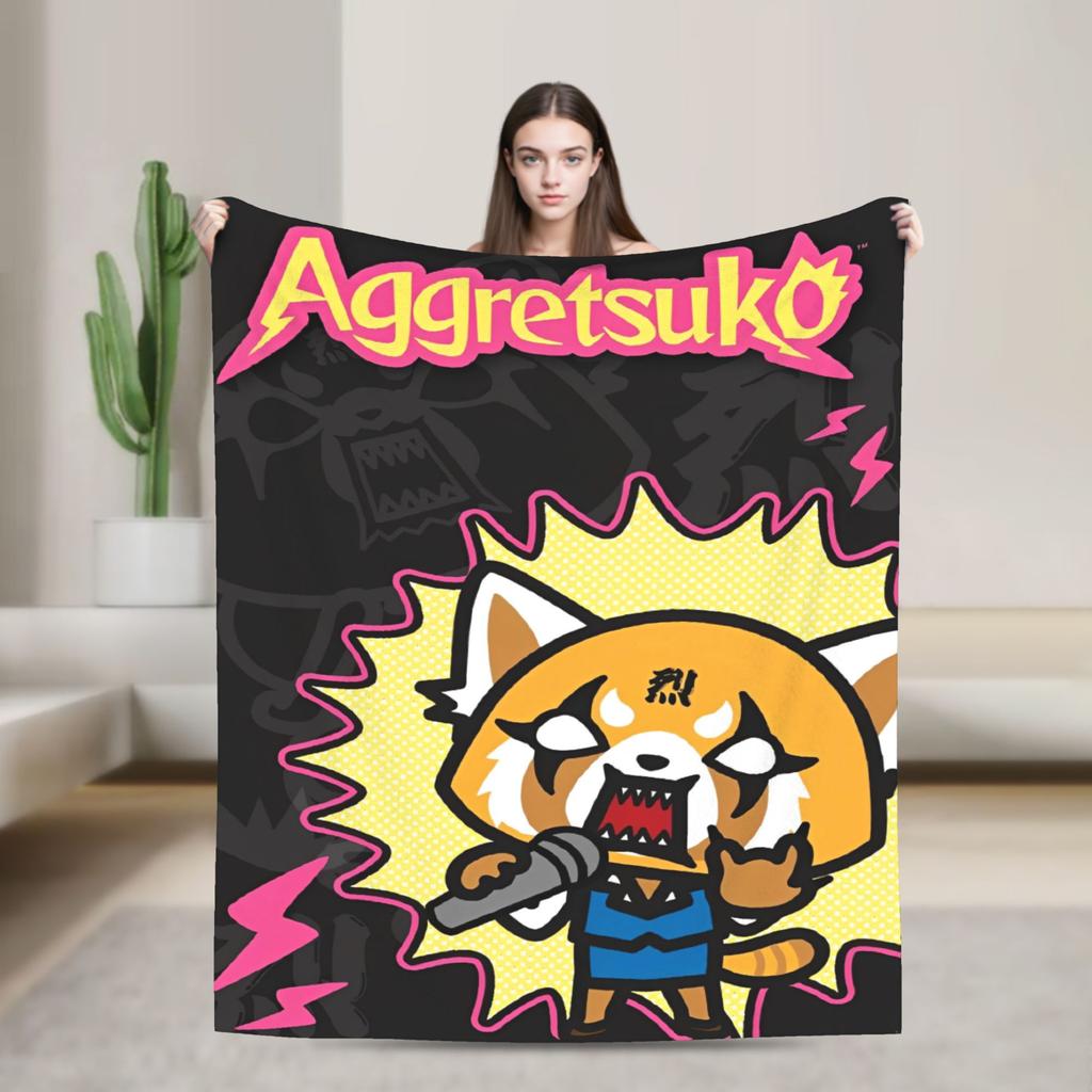 Cartoon Cute Aggretsuko Graffiti  Blanket Quality Warm Soft  Bedding Throws Winter Picnic Couch Chair Sofa Bed Graphic Bedspread