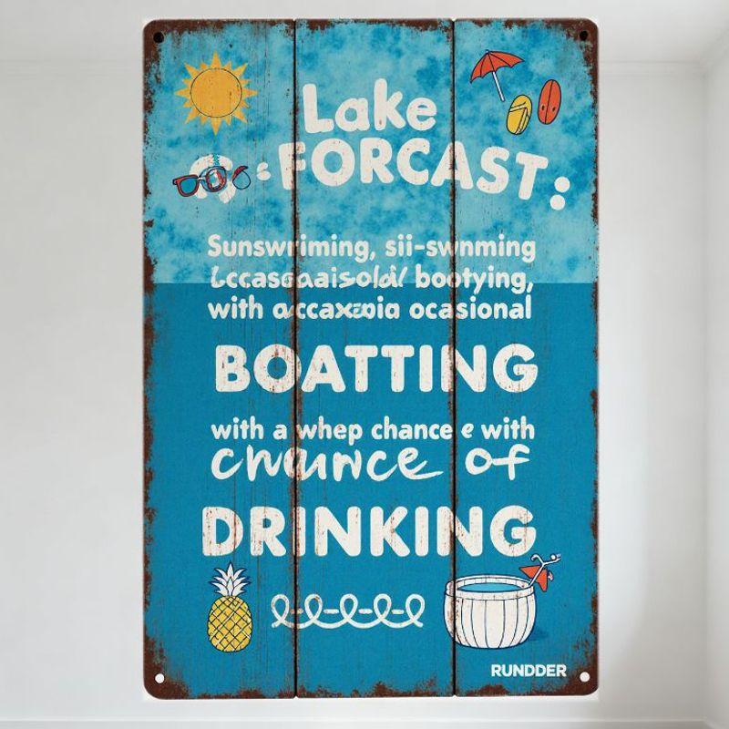 

Vintage Rustic 3-Panel Wooden Sign Blue Background with Sun, Sunglasses, Umbrella, Surfboards - Misspelled Lake FORCAST BOATT 20x30cm（7.8x11.8inch）