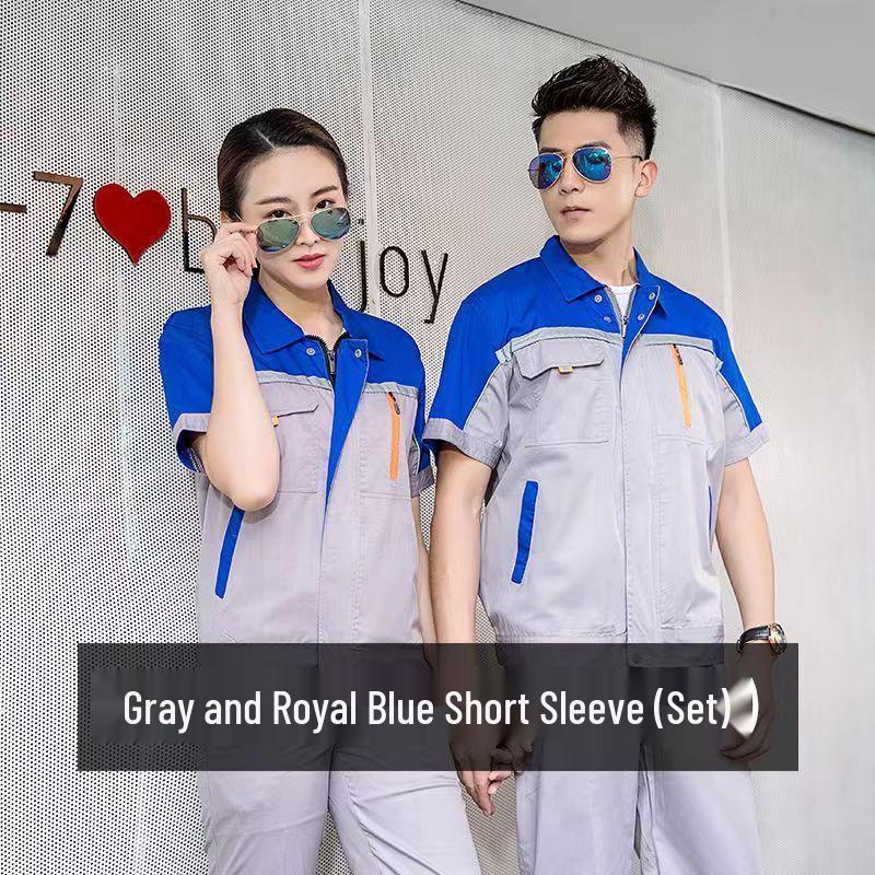 Men's Summer Short Sleeve Durable Workwear Set - Breathable, Thin, Wear-Resistant for Workshop, Construction, and Auto Repair.