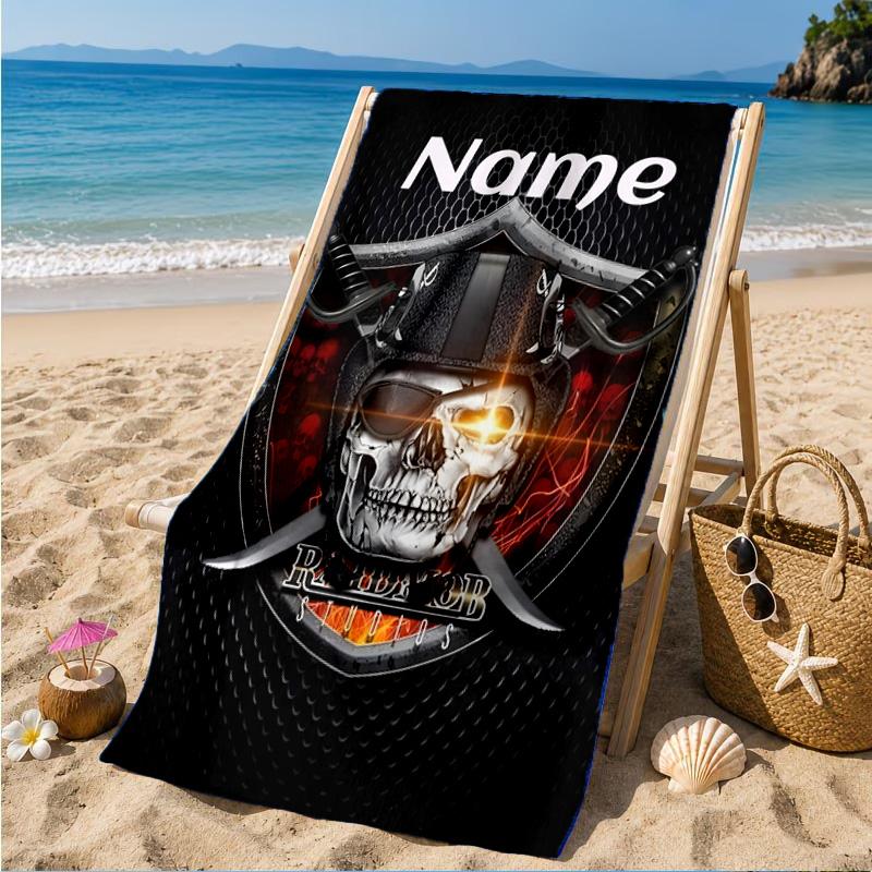 Custom Name Beach Towel Rider's Shield Emblem Microfiber Beach Towel, Lightweight for Summer Travel, Swimming Pool Fan Birthday Gift