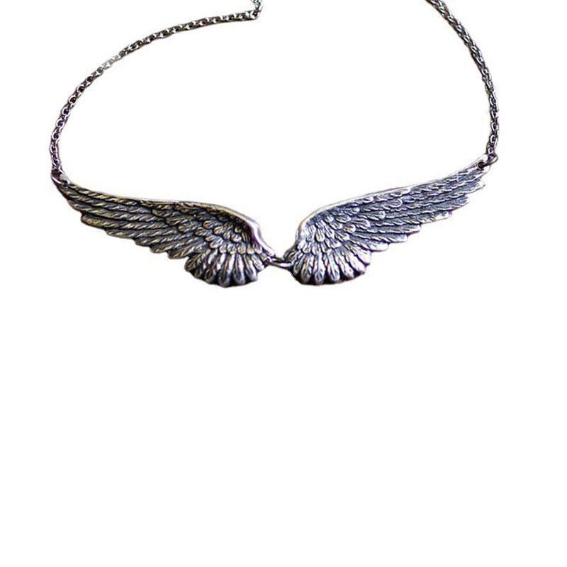 Vintage Silver Color Angel Wings Feather Choker Big Pendant Link Chains Statement Necklace for Women Wedding Tribal Gifts