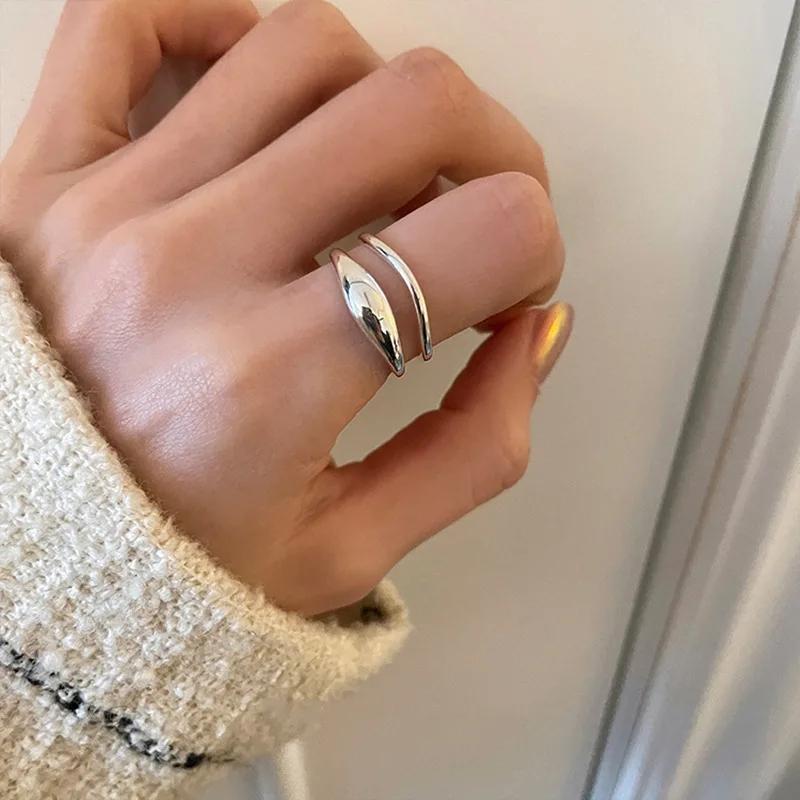 Sliver-Plated Pearls Beading Double Layer Ring For Women Girl Gift Luck Simple Retro Jewelry