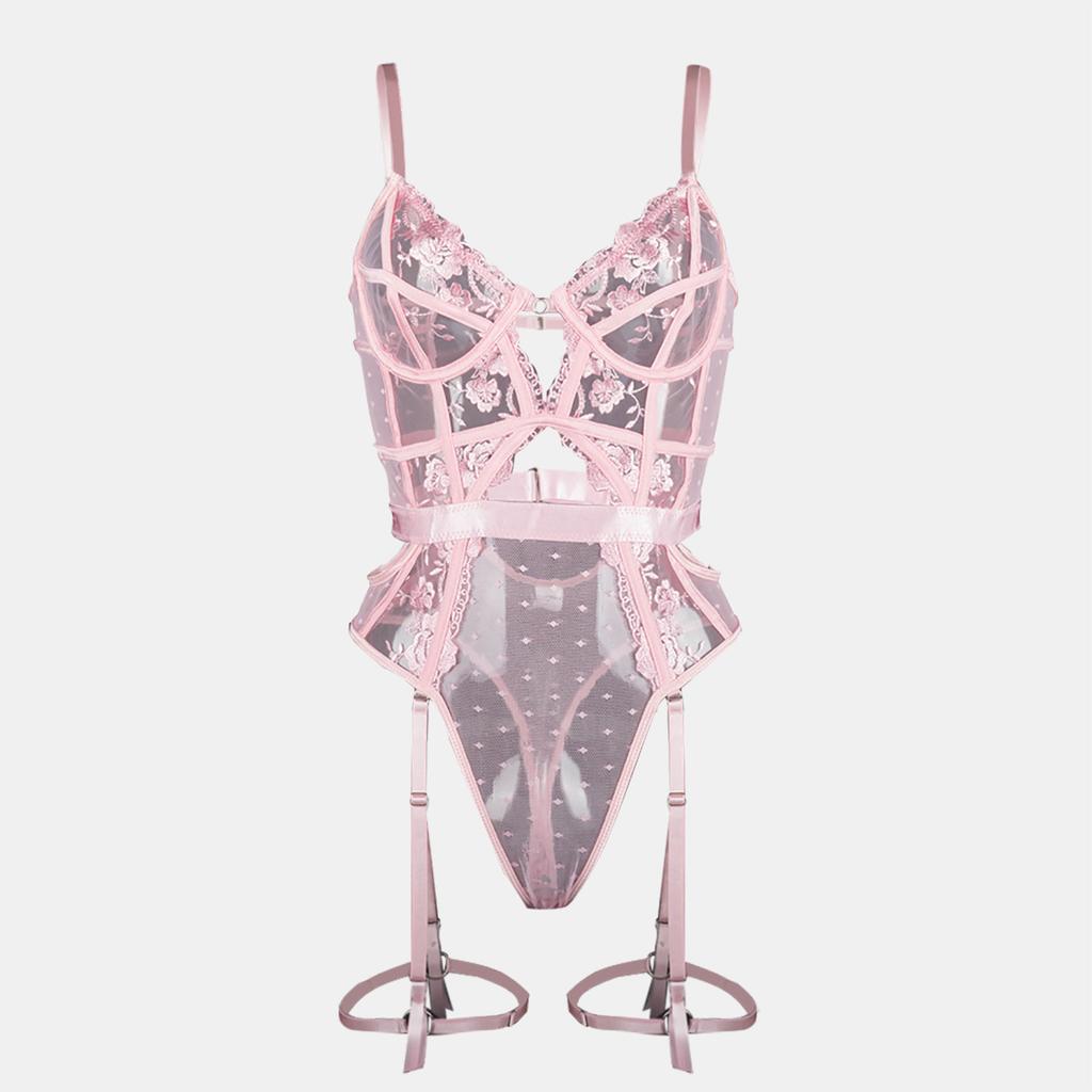 Toucheart Lace Sexy Skinny Babydoll Bodysuit Embroidery Erotic Private Adult Suit Solid Color Patchwork High Waisted Sexy Set