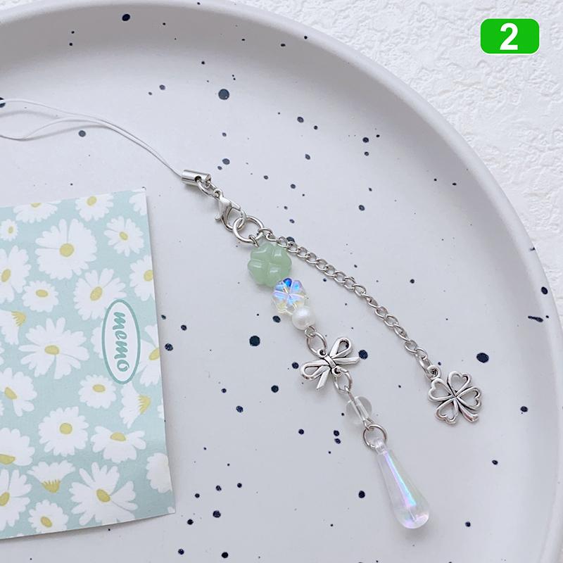 Artistic Style Butterfly Cute Pendant Phone Charm Rope Four Leaf Clover Key Chains Fashionable Beaded Keyring Ornament For Phone