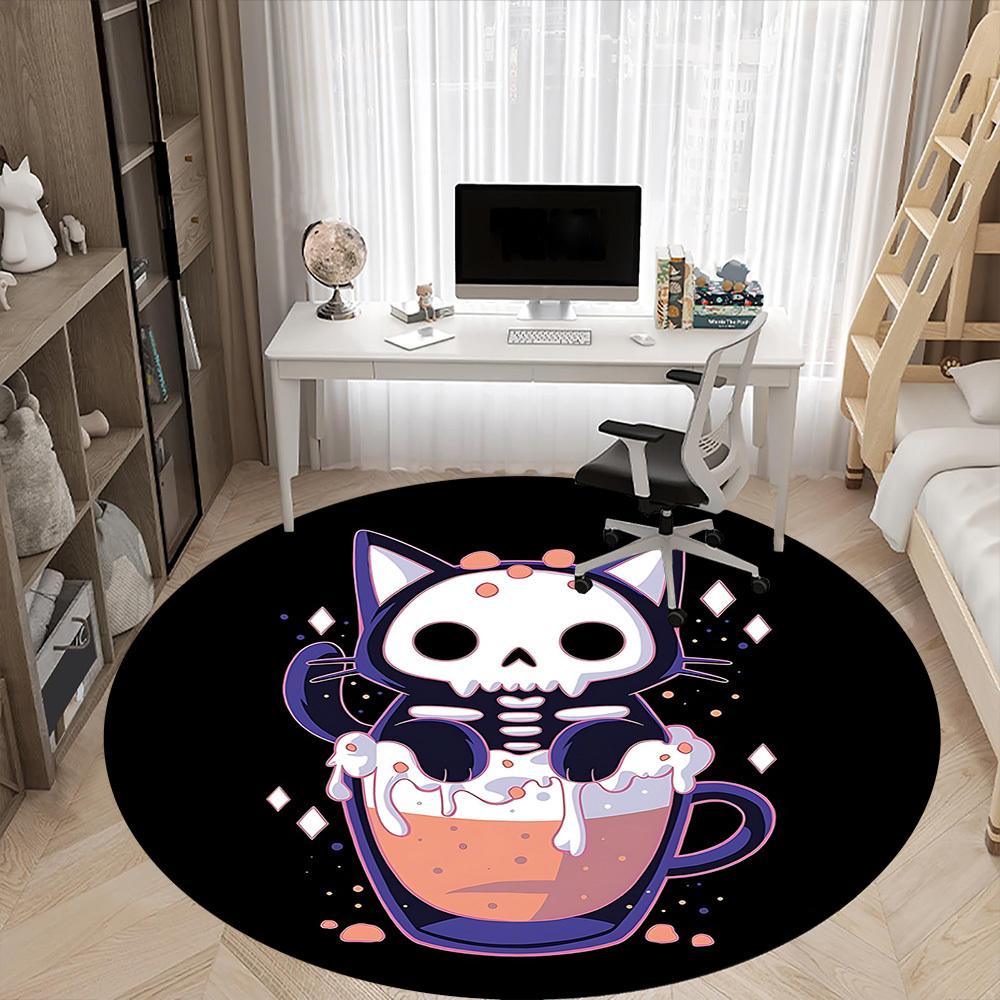 1pc Skelcat Office Round Area Rug, Indoor Mat Suitable For Office, Under Office Chairs Bedroom Living Room Home Decor, Room Deco