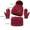 3-piece winter set - knitted knitted cap, touchscreen gloves and convertible necklace scarf, winter hat, scarf and gloves