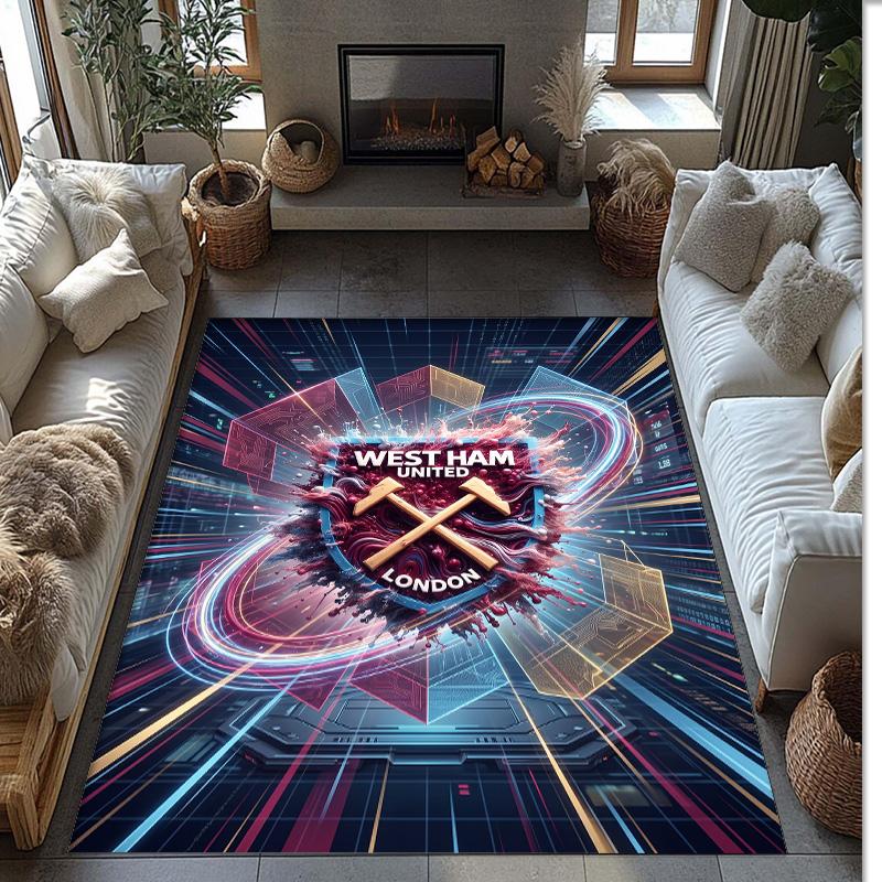 Tappeto in Velluto di Cristallo con Stampa del West Ham United Football, Comodo Assorbente d'Acqua Antiscivolo Tappeto per Pavimenti Interni