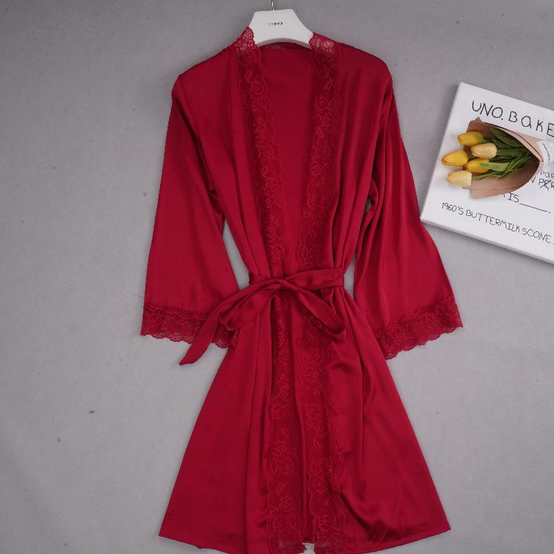 

2024 Pure Desire Lace Nightgown & Tie Bathrobe Set M малиновый