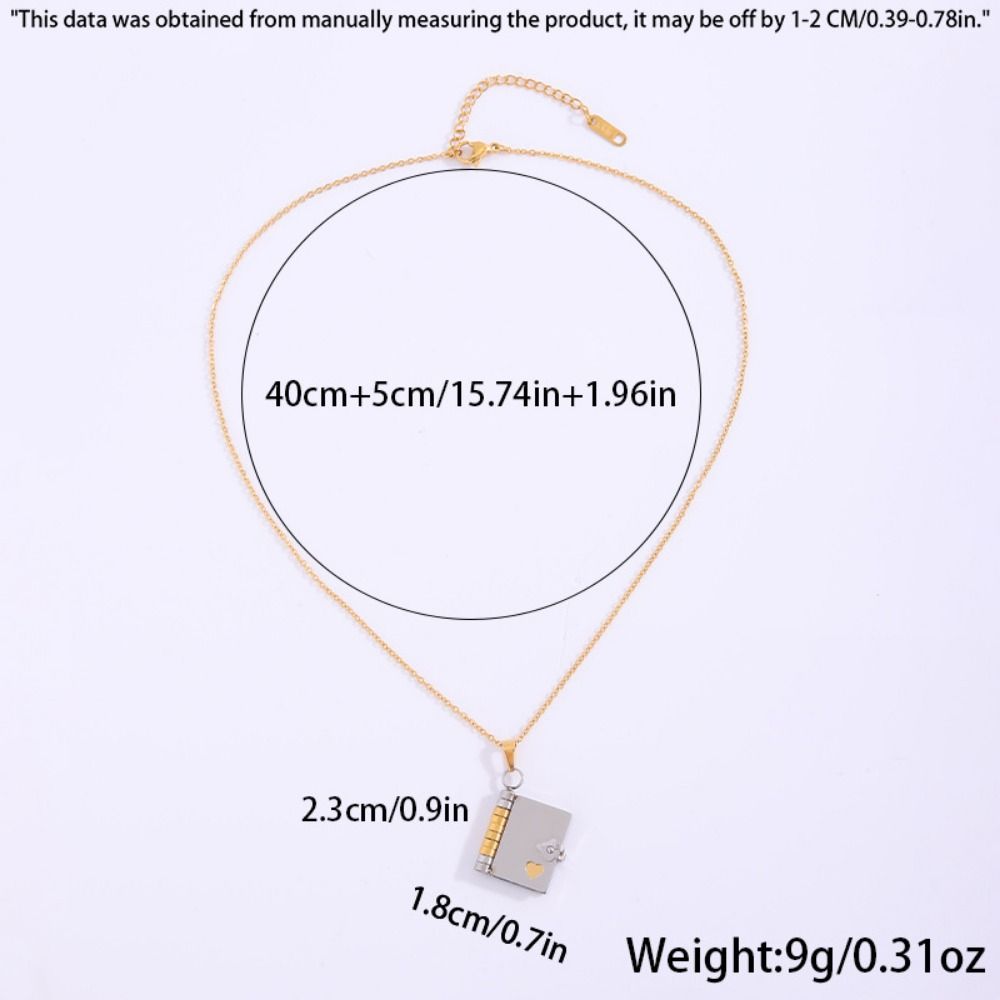 Metal Book Pendant Necklace Openable Lovers Choker Necklace Fashion Women's Sweater Chain  Girls