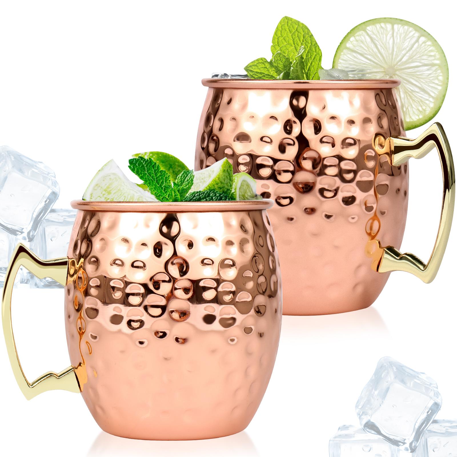 

2/4Pcs Handcrafted Moscow Mule Mugs 16oz Large Capacity Hammered Copper Cups Drinkware with Handle for Cocktail Beer Bar Party about 500ml