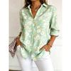 Women's Long Sleeve Floral Print Button Down Casual Shirt Elegant Daily Blouse Tops in Blue for Spring Summer