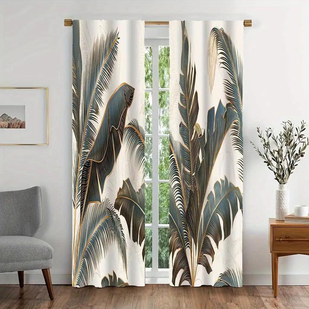 Vintage Palm Leaf Print Curtains Polyester Fabric Suitable Bedroom Living Room Decoration Curtain Machine Washable Perfect For