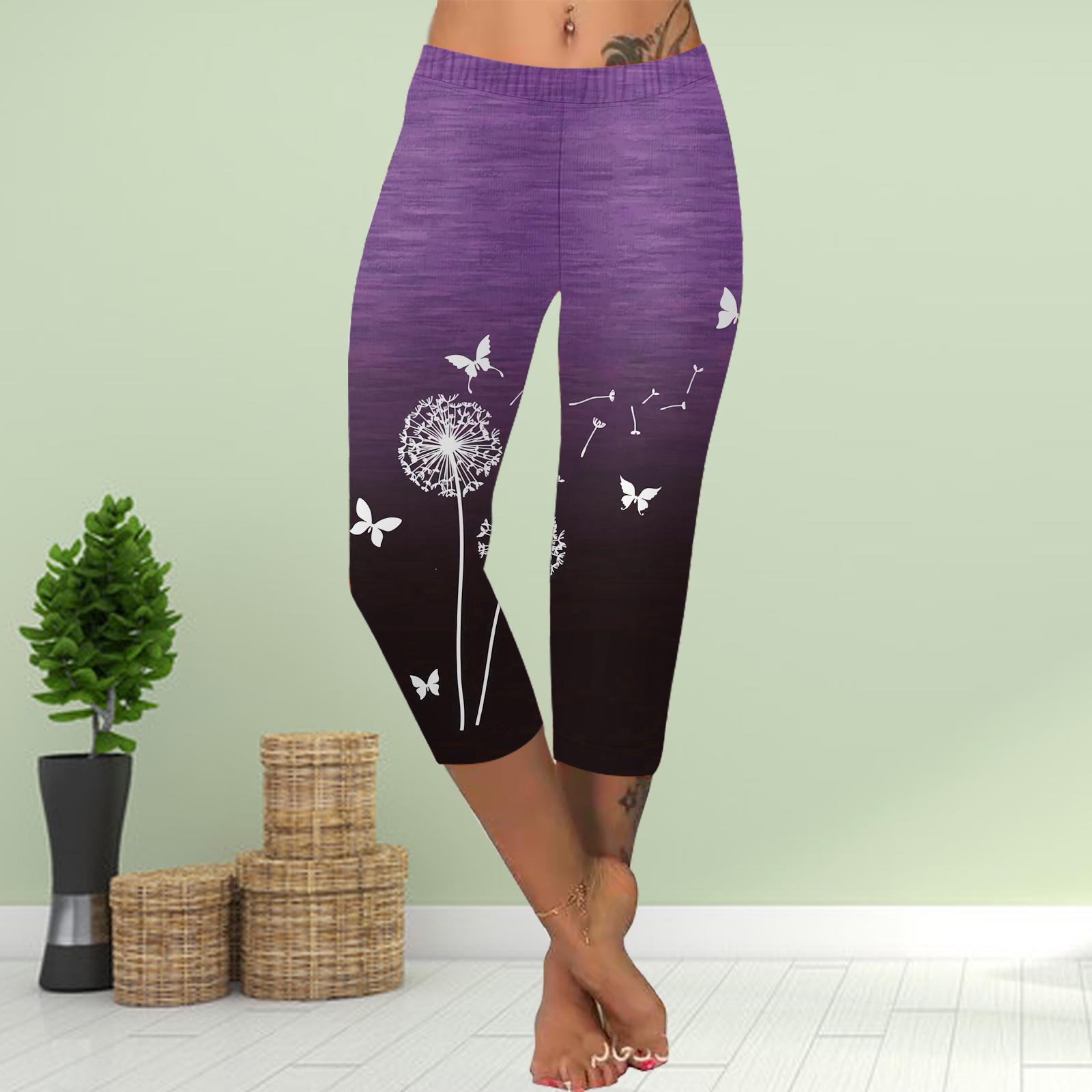 

Pants Summer Short Leggings Cropped Skinny Trousers Plus Size Leggins Ladies Slim 3D Yellow Sunflower Butterfly Print Pants XS фіолетовий