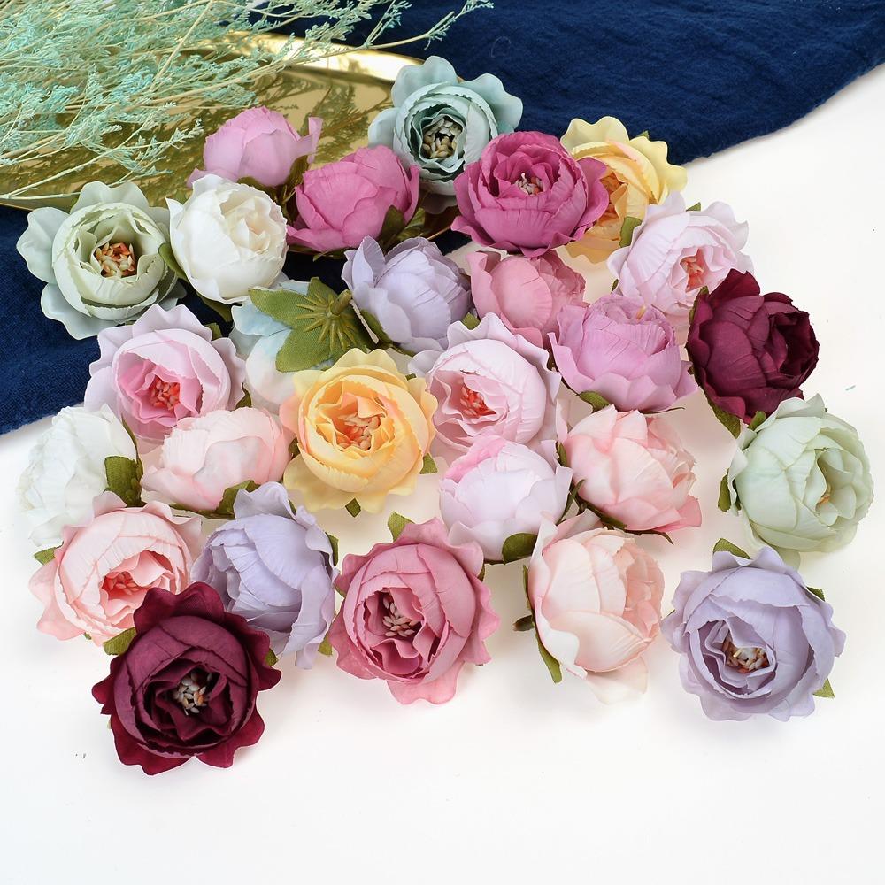 10/20PCs Rose Artificial Flowers 4cm Silk Fake Flower for Home Decor Wedding Party Decoration Wreath DIY Handicraft Accessories