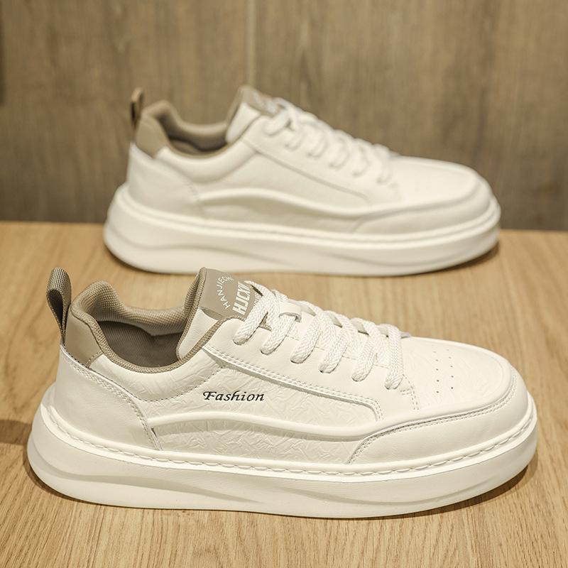 Men's shoes 2025 spring high-end versatile casual men's board shoes leather surface sports thick sole heightening small white tide shoes