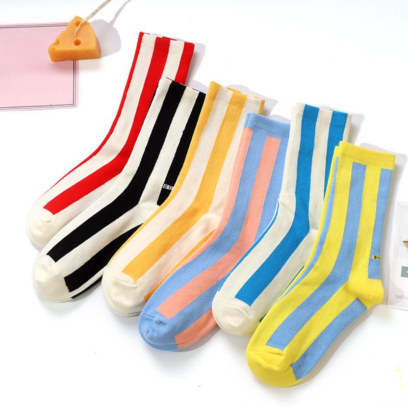 Women's Spring and Autumn Cotton High Quality Small Vertical Stripe Socks
