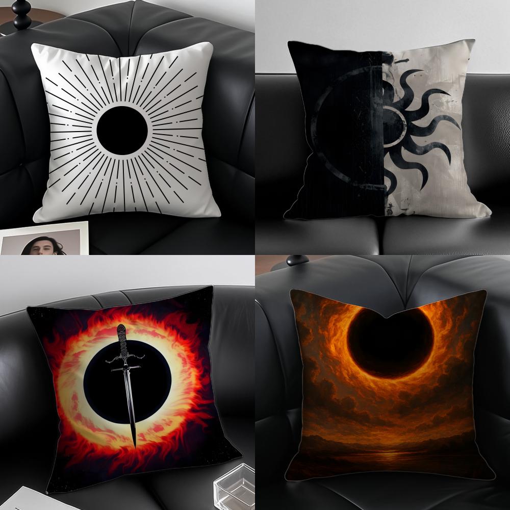 B-Black Sun Archive Pillow Dark Theme Cushion Cushion Cover Pillow Case Anti-Dustmite Invisible Zipper Silky Plush Cushion