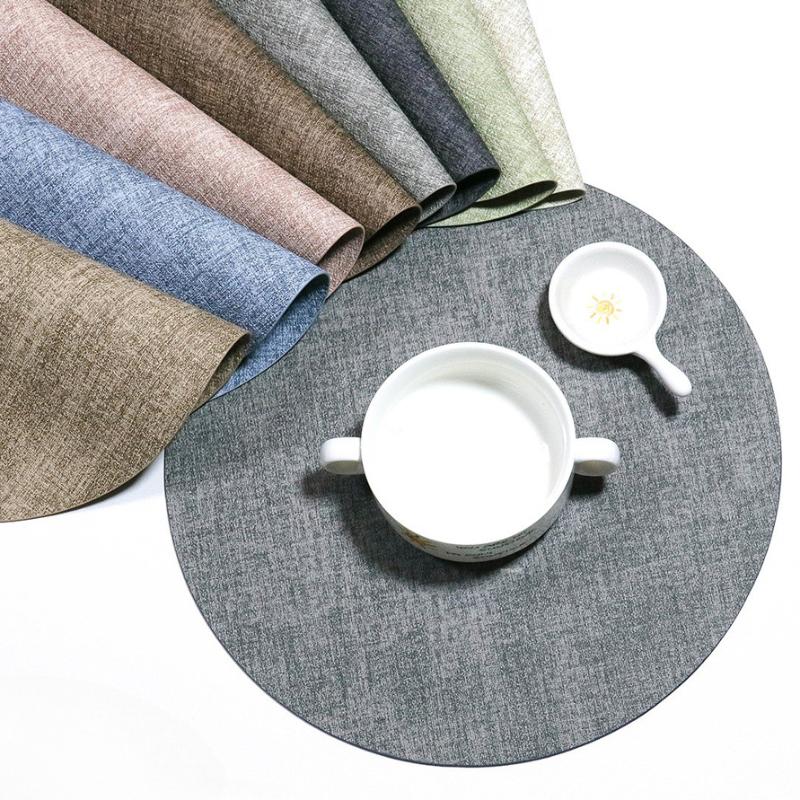 Round PU Leather Placemats Dual-Sided Non-Slip Heat-Resistant Table Mats Home Hotels Dining