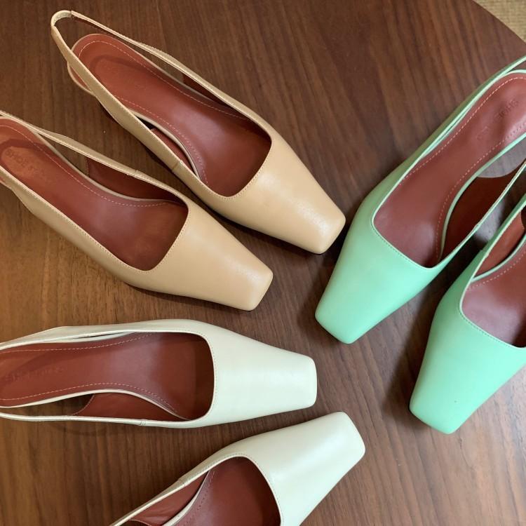 

Summer Tail, Cat Heel Baotou Back Empty Sandals Leather Square Head Women s Shoes Candy Work Shoes 39 зелёный