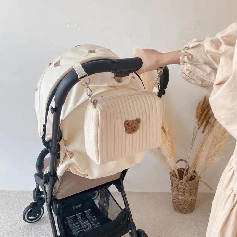 

1pc Embroidered Mom Bag Large Capacity Diaper Bag Portable Baby Stroller Hanging Bag Single/Double Buckle Zipper Storage Bag