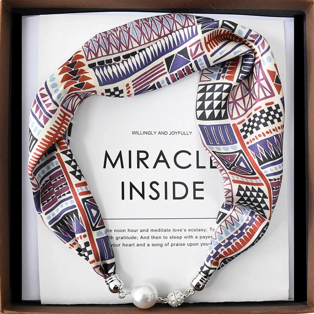 Chinese Retro Multi-Functional Magnetic Women'S Silk Scarf Small Strip Diamond Magnetic Buckle Small Scarf