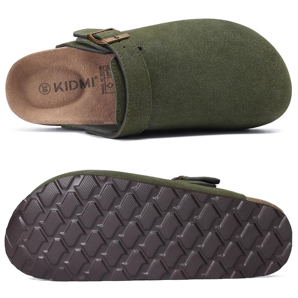 Fashion Smile Women's Leather Mules Slippers Suede Clogs With Adjustable Strap Cork Footbed Unisex Outdoor Comfortable Potato Shoes